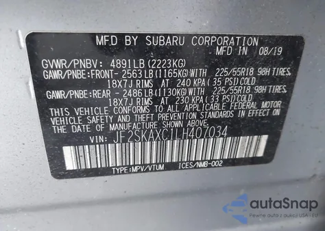 2020 Subaru Forester Touring from USA, damaged, VIN JF2SKAXC1LH407034
